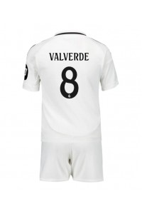 Real Madrid Federico Valverde #8 Jalkapallovaatteet Lasten Kotipeliasu 2024-25 Lyhythihainen (+ Lyhyet housut)